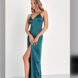 Blue Satin Slip Dress